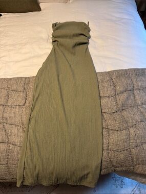 Zara Olive Green Strapless Midi Dress
